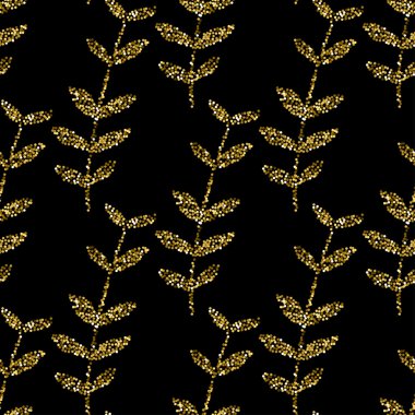 Vektör altın dikişsiz desen, el çizilmiş çiçek ve bitkiler ile çiçek doku. Süs. Trendy