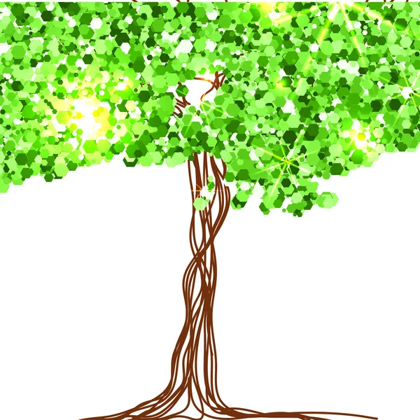 Belo papel, decorado com árvore de fadas e brilho verde. Vetor —  Vetores de Stock