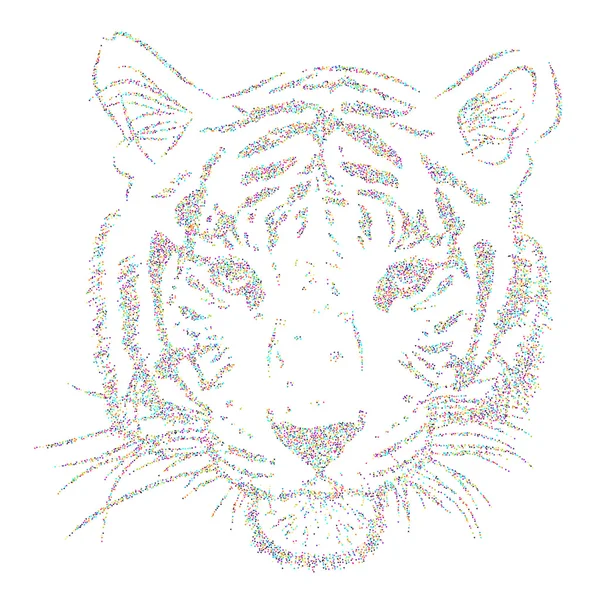 Tigre de obra de arte original con rayas oscuras, aislado sobre fondo blanco, y versión en color sepia, ilustración de contorno. Vector — Vector de stock