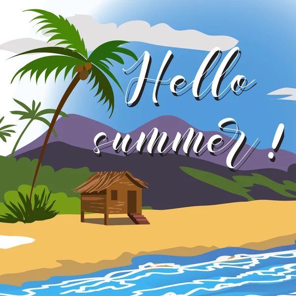 Borstel belettering van samenstelling. Zin Hello zomer. Vectorillustratie Eps10 — Stockvector