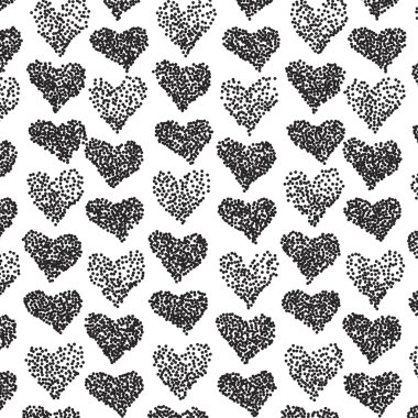 Vektör desen. Casual noktalarla polka dot doku. Elle çizilmiş yürekleri şık Yazdır.