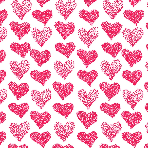 Vector pattern. Casual stipple polka dot texture. Stylish print with hand drawn hearts. — Stock Vector