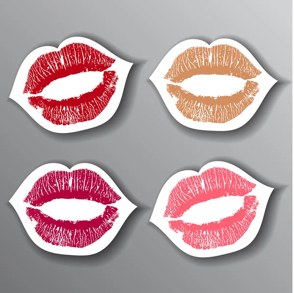 Red lips stickers set. design element. vector illustration — Stock Vector