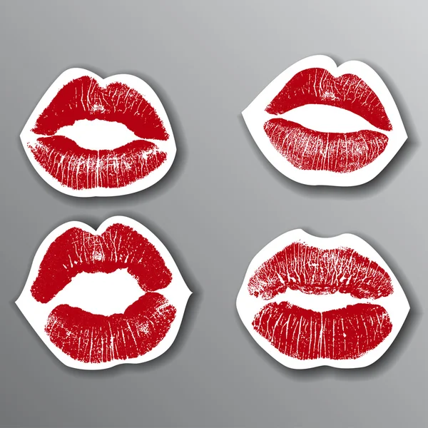 Rode lippen stickers set. ontwerpelement. vectorillustratie — Stockvector