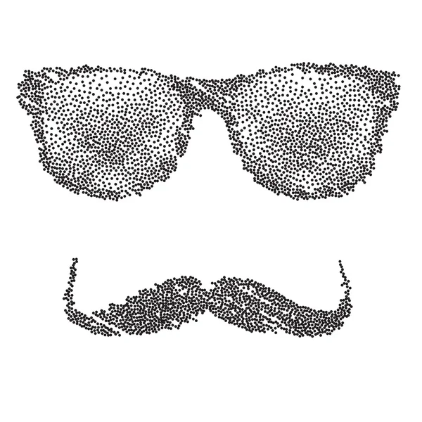 Dots Hipster character illustration with sunglasses and mustache. Vector — Stock Vector