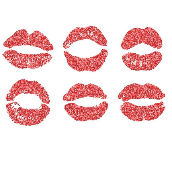 Dames lip gestippelde set. Meisje monden close-up met rode lippenstift make-up. EPS vector. — Stockvector