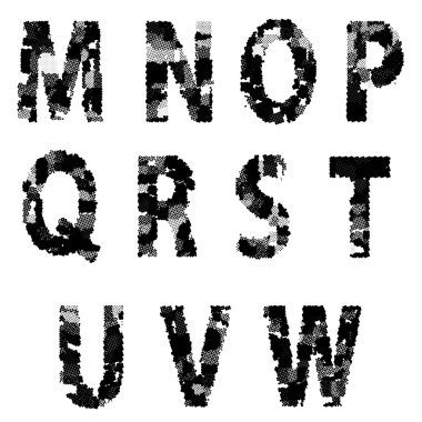 Alfabe Grunge yazı tipi stili. Yarı ton noktaları yapılan harf.