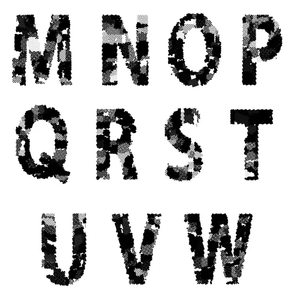 Alphabet Grunge Schriftart. Buchstaben aus Halbtonpunkten. — Stockvektor