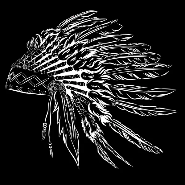 Native American indian huvudbonad med fjädrar i en skiss stil. För Thanksgiving day. Vektor illustration. — Stock vektor