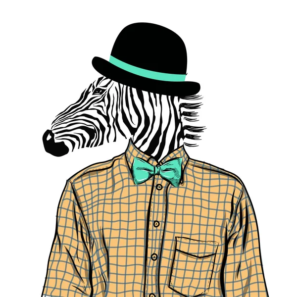 Hand Drawn Fashion Illustration of dressed up zebra, in colors. Vector — Stock Vector