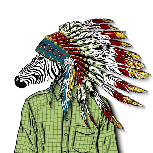 Ilustración de moda dibujada a mano de cebra vestida, en colores. Vector — Vector de stock