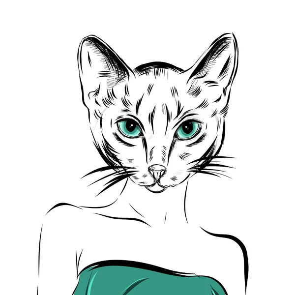 Menina do gato vestida com vestido de festa ilustração animal. Vetor —  Vetores de Stock
