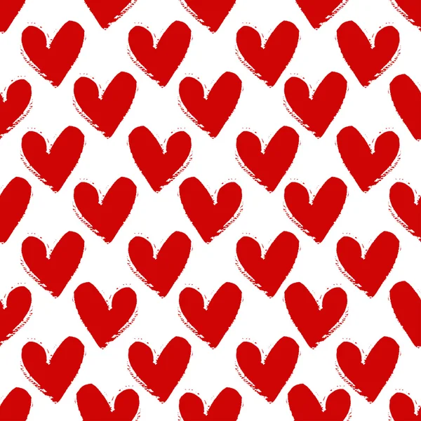 Hand-drawn painted red hearts seamless pattern , vector for your design. — Stock Vector