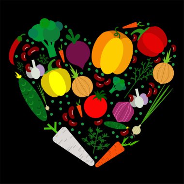 Kalbinde bir arka plan üzerinde kağıt sebze düz stil ayarlayın. Vektör Eps 10