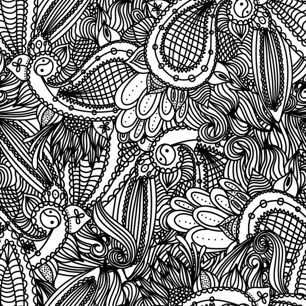 Vetor preto, branco e colorido doodle zentangle ornamento padrão . — Vetor de Stock