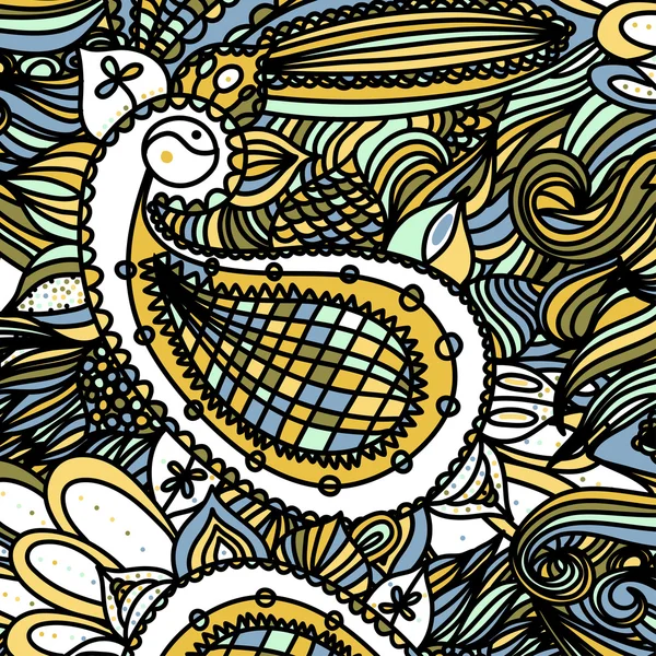 Vector negro, blanco y coloreado doodle zentangle ornamento patrón . — Vector de stock