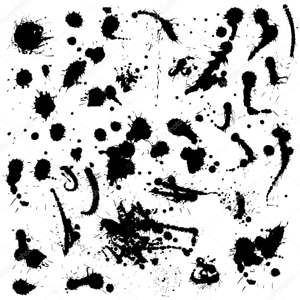 Vector set ink blots.Black blot on a white background.