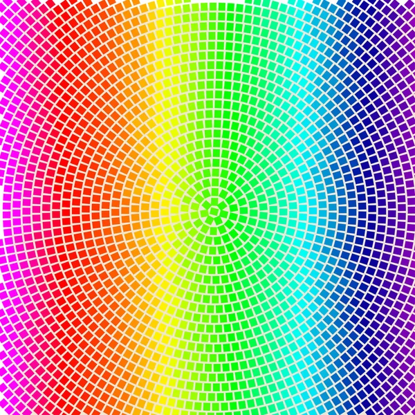 Kleurrijke radiale achtergrond met regenboog mozaïek stippen. Vectorillustratie EPS-10 — Stockvector