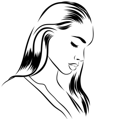 Vektör şık orijinal çizilmiş grafik öğe, dikey, güzel genç çekici kız modeli tasarımı için.