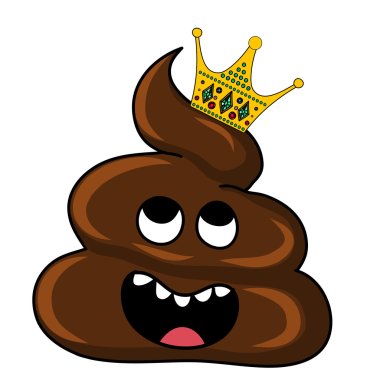Vector image of brown Shit with crown. Cartoon and Illustration clipart