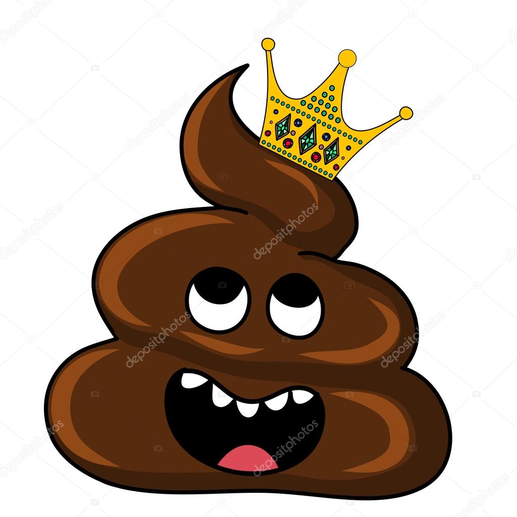 Vector image of brown Shit with crown. Cartoon and Illustration