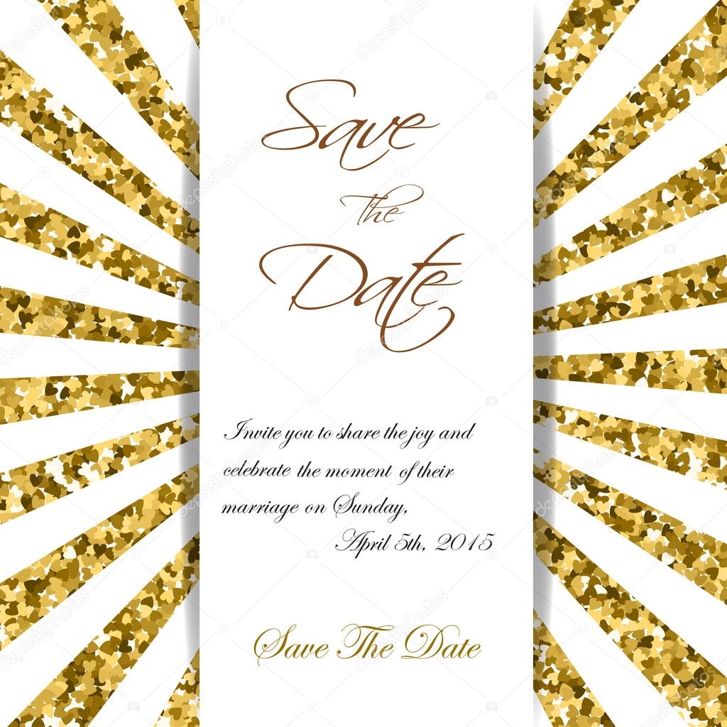 Cute cards with gold Confetti glitter. Perfect for valentines day, birthday, save the date invitation. Vector rays