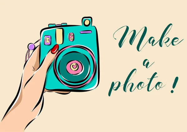 Illustration of hand holding a photo camera. — Stock Vector