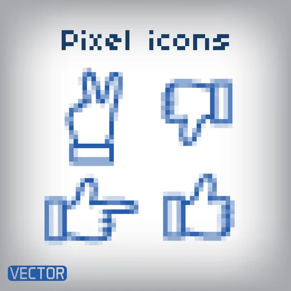 Pixel cursors blue icons set - hand and arrow — Stock Vector