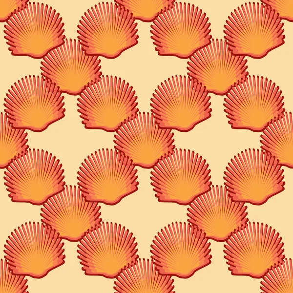 Scallop seashell pola semless di latar belakang. Ilustrasi vektor - Stok Vektor