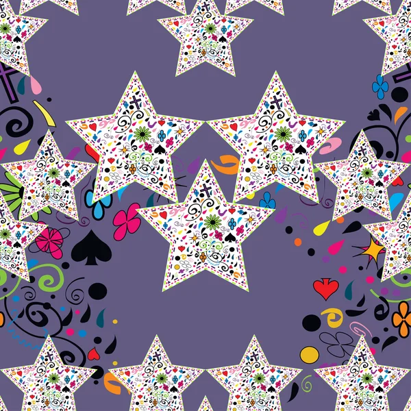 Collection vectorielle d'étoiles décoratives avec motif sans couture — Image vectorielle