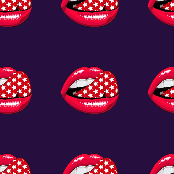 Pink lips seamless pattern on a background. — Stock Vector