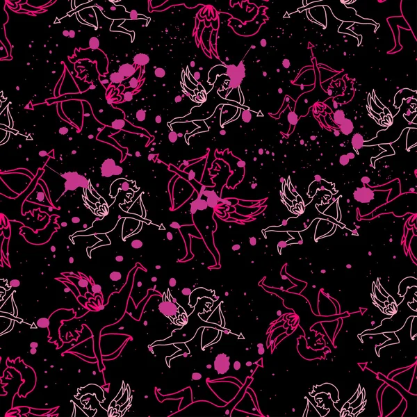 Vintage seamless pattern with Cupid for Valentines day — Stock Vector