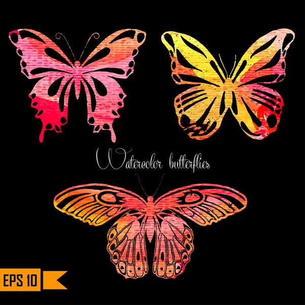 Fantastiska färgglada set med fjärilar målade akvareller. — Stock vektor