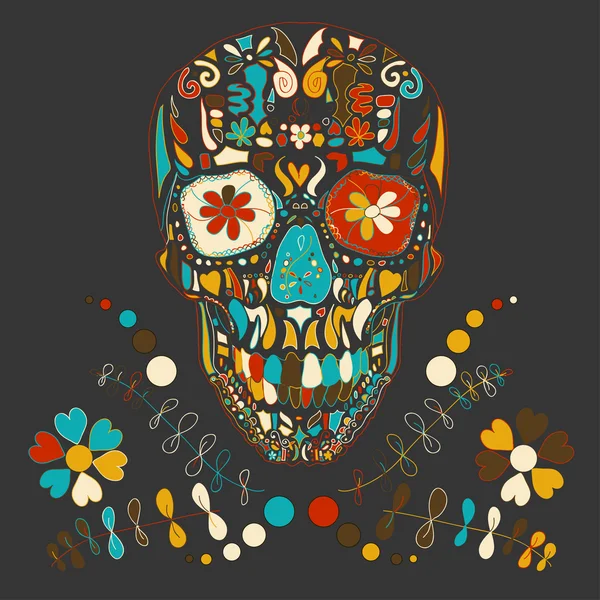 Crânio com ornamento floral .Vector ilustração . —  Vetores de Stock