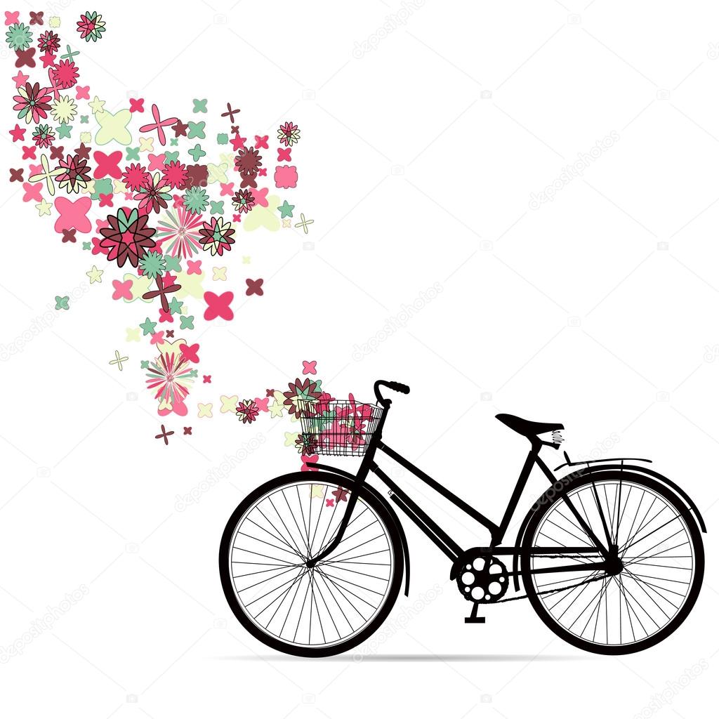 Bike with a basket in decorative flowers.