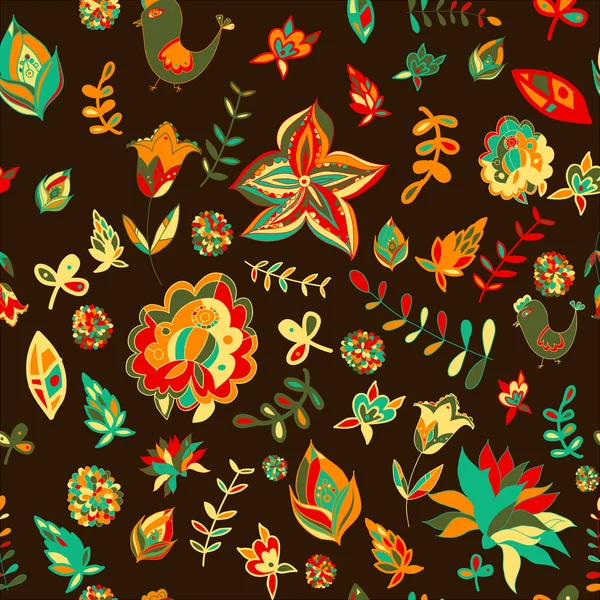 Seamless set multicolored retro flower pattern. — Stock Vector
