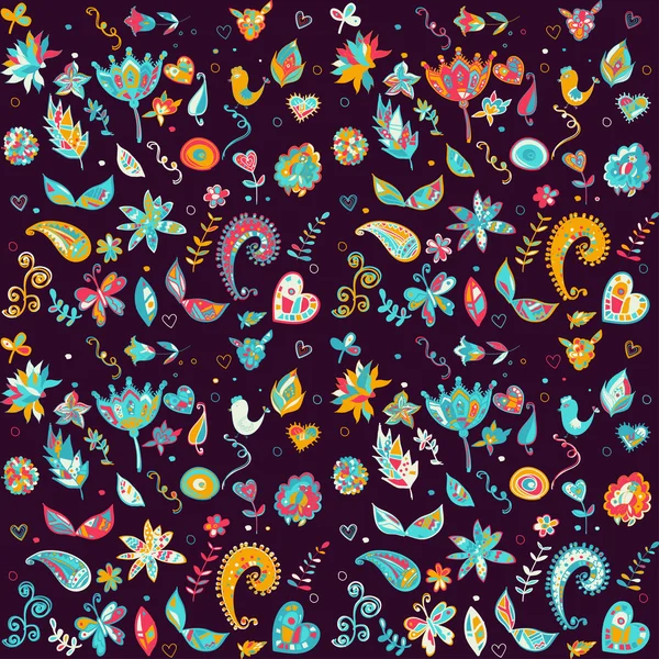 Ensemble sans couture motif de fleurs rétro multicolore . — Image vectorielle