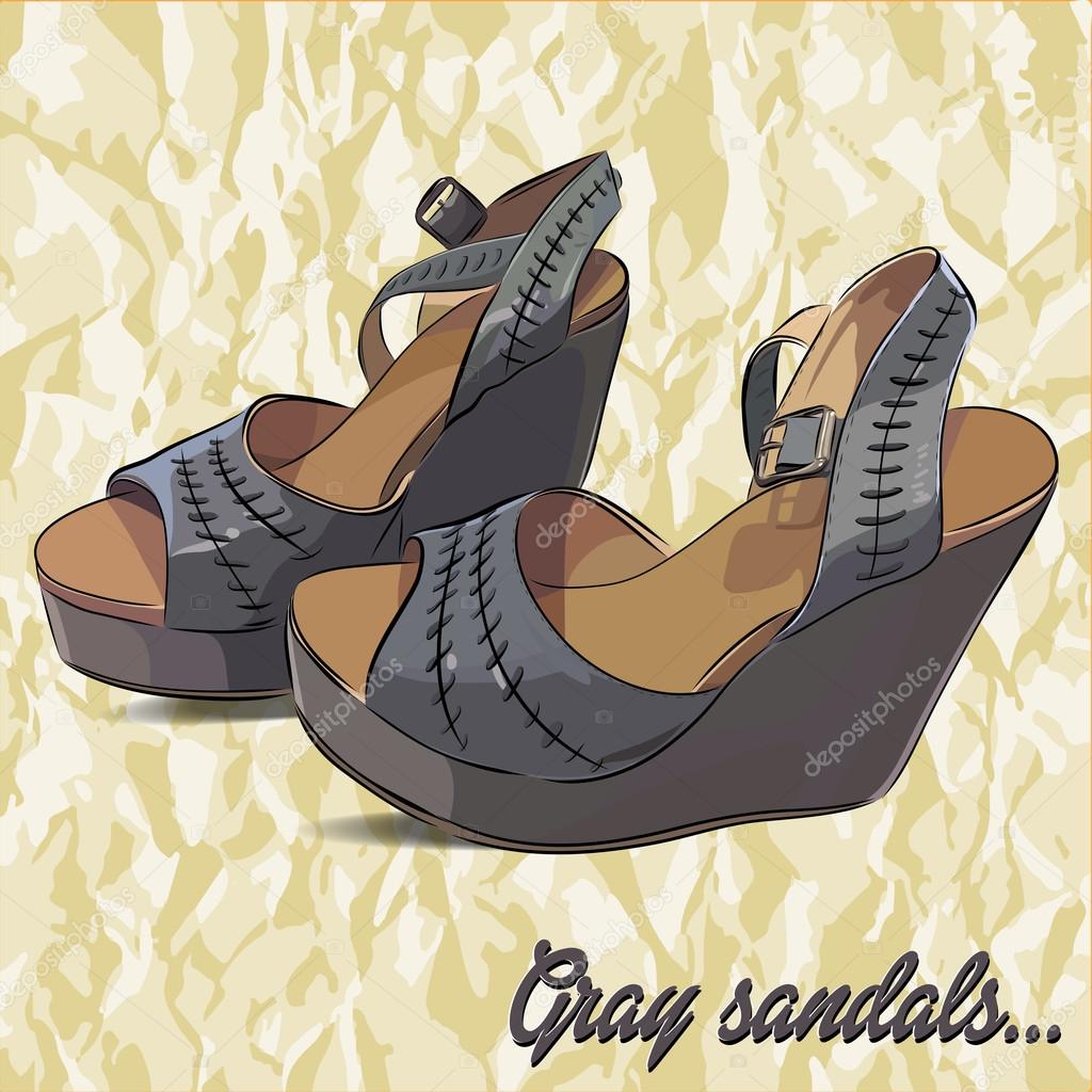 Vector hand drawn female sandals. Illustration