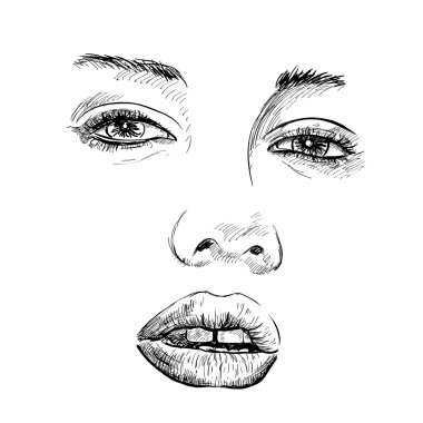 Çizilmiş moda model portre. Vektör çizim.