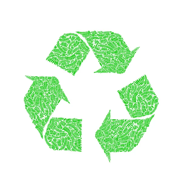 Vektor-Recycling-Symbol mit grünen Blattpflanzen — Stockvektor