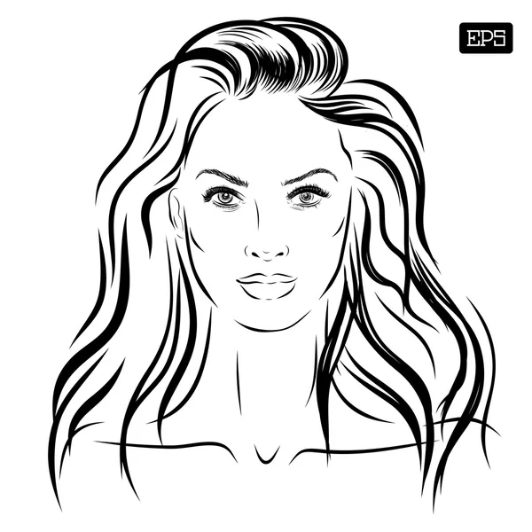 Mooie vrouw gezicht hand getrokken vectorillustratie. — Stockvector