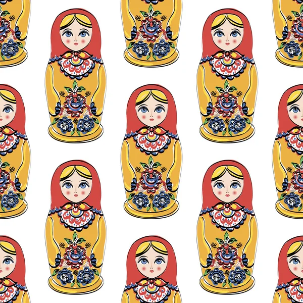 Nahtlose bunte retro russische Puppe Illustration Cover-Design Hintergrundmuster in Vektor — Stockvektor