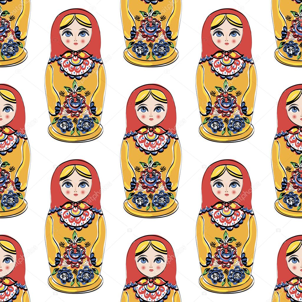 Seamless colorful retro Russian Doll illustration cover design background pattern in vector