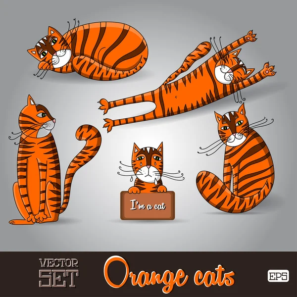 Ilustración de los adorables gatos naranjas sobre un fondo gris — Vector de stock
