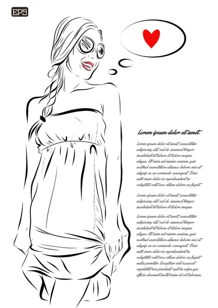 Belle jeune femme dessinée à la main vectorielle illustration eps 10 — Image vectorielle