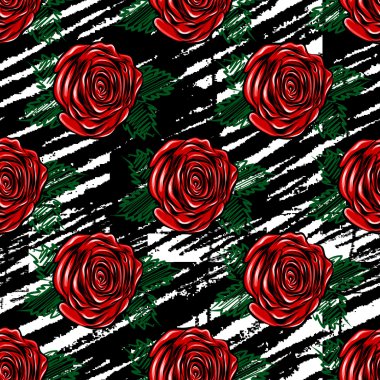 sorunsuz romantik gül çiçek, bahar çizgileri vektör desen arka plan ile çiçek