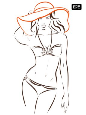 Vektör kız bikini beyaz bir arka plan üzerinde.