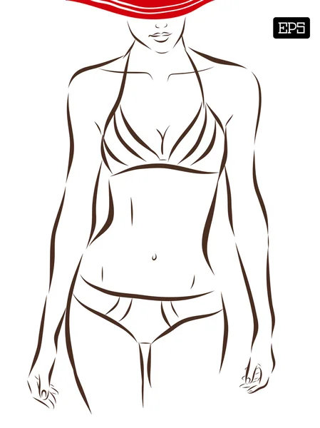 Vektor gadis dengan bikini dengan latar belakang putih . - Stok Vektor