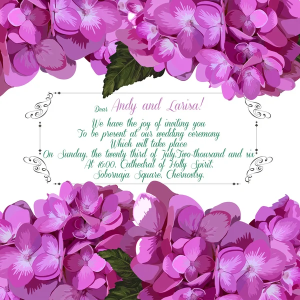 Wedding invitation with hydrangea for your design. Vector. — Stock Vector