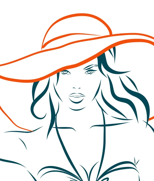 Vector chica en bikini y sombrero sobre un fondo blanco . — Vector de stock